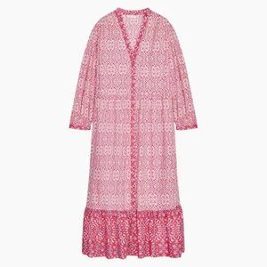 Zara Boho Pink White Printed Midi Dress Size XS